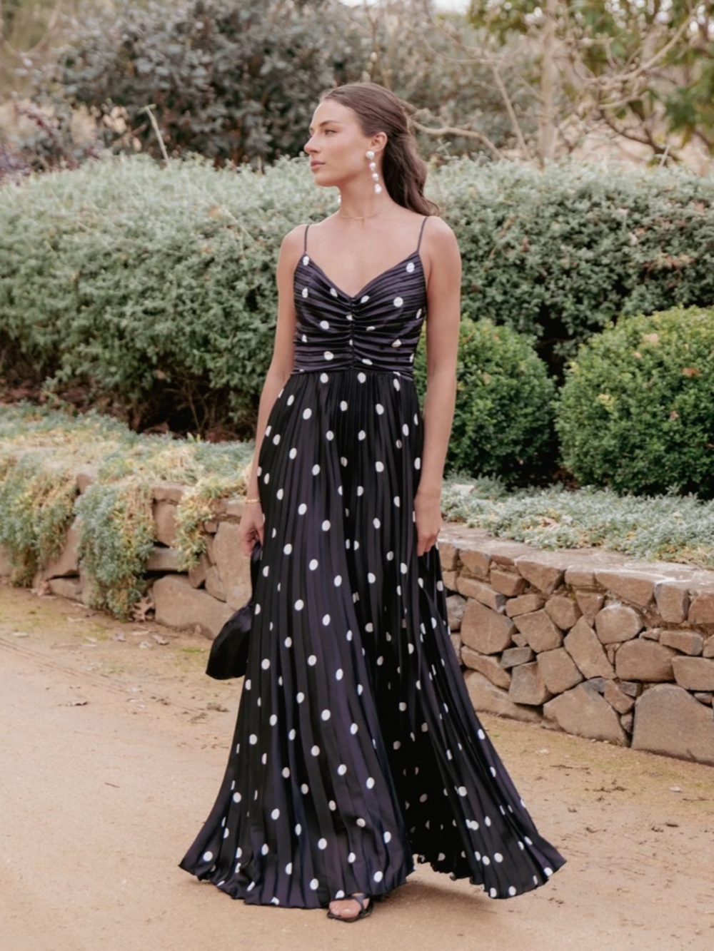 Petal and Pup Black Polka Dot Pleated Maxi Dress